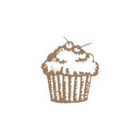 Hand drawn vintage coffee and cupcake with a cherry vector illustration. Baking for a coffee shop, muffin. Pencil drawn in vintage engraving style. Separate on a white background.