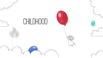 Banner for children, For a toy store or children's clothing. Children's holiday and protection of childhood. The girl is flying in a red balloon. vector