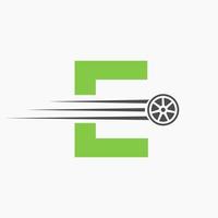 Sport Car Letter E Automotive Logo Concept With Transport Tyre Icon vector