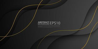 Modern and luxury wave abstract background with dark grey and black gradient color on background.gold wavy lines. Eps10 Illustration vector