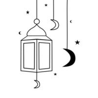 Doodle Lantern Line Art Islamic Decoration vector