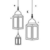 Doodle Lantern Line Art Islamic Decoration vector