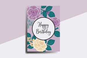 Greeting card birthday card Digital watercolor hand drawn Rose Flower Design Template vector