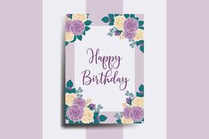 Greeting card birthday card Digital watercolor hand drawn Rose Flower Design Template vector