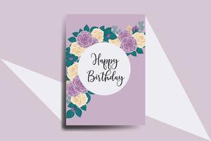 Greeting card birthday card Digital watercolor hand drawn Rose Flower Design Template vector