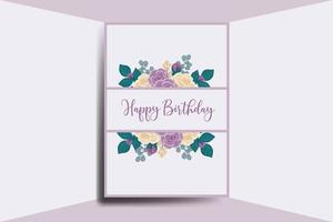 Greeting card birthday card Digital watercolor hand drawn Rose Flower Design Template vector