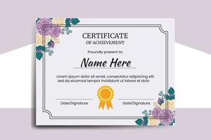 Certificate Template Rose Flower watercolor Digital hand drawn vector