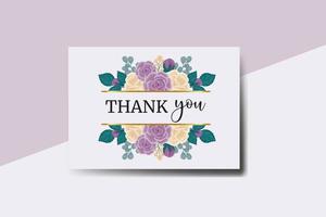 Thank you card Greeting Card Rose Flower Design Template vector