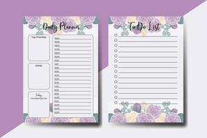 Planner To Do List Rose Flower Design Template vector