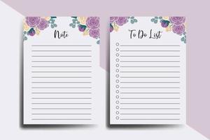 To do list Planner template Rose Flower Design vector