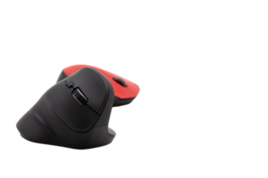 Vertical black and horizontal red computer mouse on a transparent background against each other. Horizontal. No background. Template. Photo in high quality png