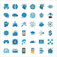 Innovative artificial intelligence and technology icon set in flat color style. vector