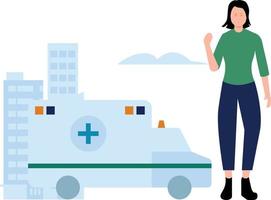 The girl is looking at the ambulance. vector