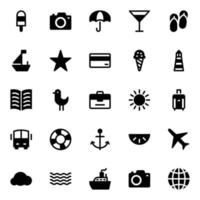 Glyph icons for summer holiday beach tourism travel. vector