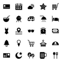 Glyph icons for summer holiday beach tourism travel. vector