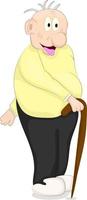 cartoon of old man with a cane and yellow shirt vector