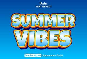 Summer vibes text effect with orange graphic style and editable. vector