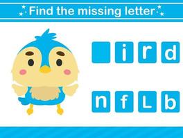 Find the missing letter of animal suitable for preschool Educational page for kids vector