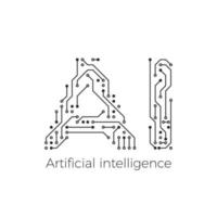 Artificial intelligence concept. Circuit board AI logo. Vector illustration