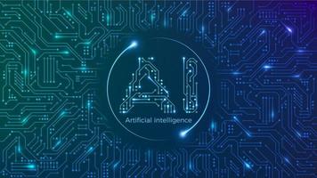 Artificial intelligence concept. Machine mind. Circuit board background with AI logo. Vector illustration