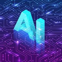 Artificial intelligence concept. Isometric AI header on circuit background. Futurictic illustration. Vector