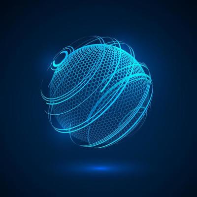 Abstract tecjnology hologram sphere. sci fi neon sphere. Futuristic digital background. HUD element or cyber globe. Vector