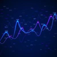 Business diagrams and charts on blue background with random numbers. Data analysis and statistic information. Template of economic and financial growth. Vector illustration