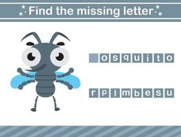 Find the missing letter of insect Educational game for kids vector