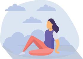 The girl is sitting for weekend exercise. vector