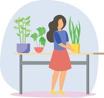 The girl is gardening at the weekend. vector