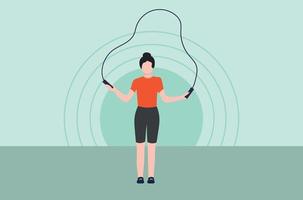 The girl is exercising by jumping rope. vector