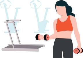 Girl doing dumbbell exercise. vector