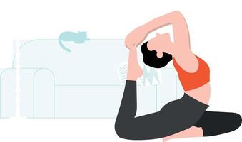 The girl is exercising at home. vector