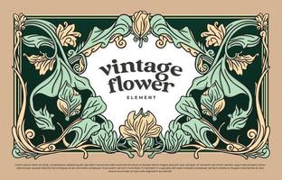 Vintage flower frame border with javanese vibes art nouveau style illustration vector