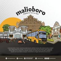 yogyakarta indonesio turismo destino malioboro calle ilustración para social medios de comunicación enviar vector