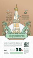 Yogyakarta Monument with Javanese flower for promotion tourism vacation design concept vector