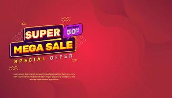 Super mega sale banner template, in red, yellow, and purple colors. using an abstract style, very suitable for your business vector