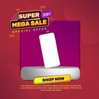 Super mega sale template with item view, using red, yellow, and purple colors. using an abstract style, very suitable for your business vector