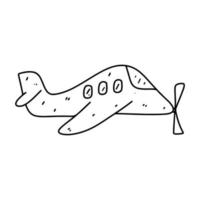 Plane in hand drawn doodle style. Vector illustration isolated on white. Coloring page.