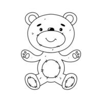 Teddy bear in hand drawn doodle style. Vector illustration isolated on white. Coloring page.