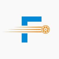 Sport Car Letter F Automotive Logo Concept With Transport Tyre Icon vector