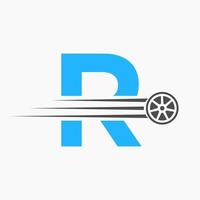 deporte coche letra r automotor logo concepto con transporte neumático icono vector