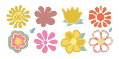 flowers in the style of the 70s groovy for creating patterns for backgrounds and cards. Vector illustration