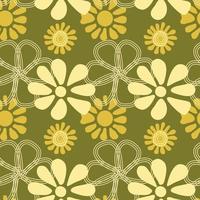 retro vector groovy seamless pattern with flowers for social media posts, banner, card design, etc. Vector illustration