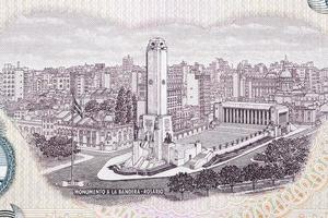 Flag monument in Rosario from Argentinian money photo