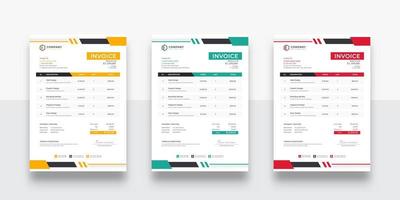 modern company business invoice template. color variation creative invoice Template Paper Sheet Include Accounting, Price, Tax, and Quantity. With color variation Vector illustration of Finance