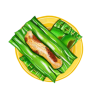 acuarela y dibujo para A la parrilla pegajoso arroz con plátano hoja . tailandés cocina y postre. digital pintura de comida ilustración. regional comidas concepto. png