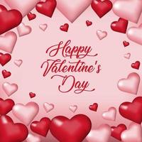 3d red and pearl hearts card for Valentines day. Happy Valentine's Day greeting card vector illustration