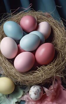 Easter Egg in Nest Greeting Card Template Generated Digital Illustration photo