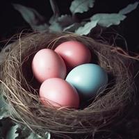 Pascua de Resurrección huevo en nido saludo tarjeta modelo generado digital ilustración foto